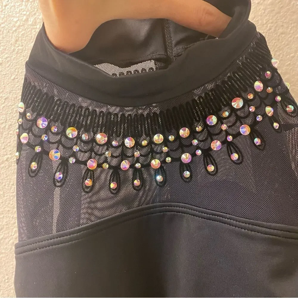 Weissman solo custom dance costume black Flocked Mock Neck Leotard MT11221 LC